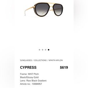 Mykita Mylon Cypress Sunglasses EUC Black/Gold Retails 619.00